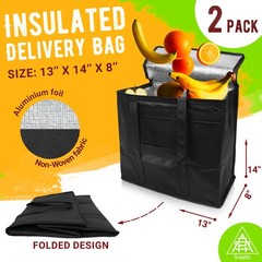 Black Insulated Food Delivery Bag 13 x 14 x 8 Inches. Pack of 2 Insulated Gro…