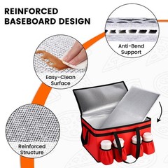 Insulated Grocery Bag for Hot/Cold Food, 4 Cup Holders, Red