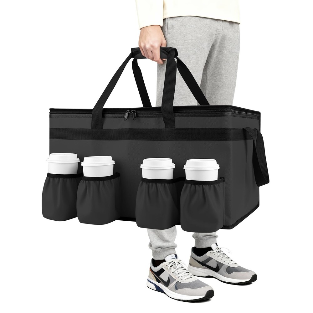 CIVJET Insulated Food Delivery Bag with 4 Cup Holders, XXL（60L）, Black