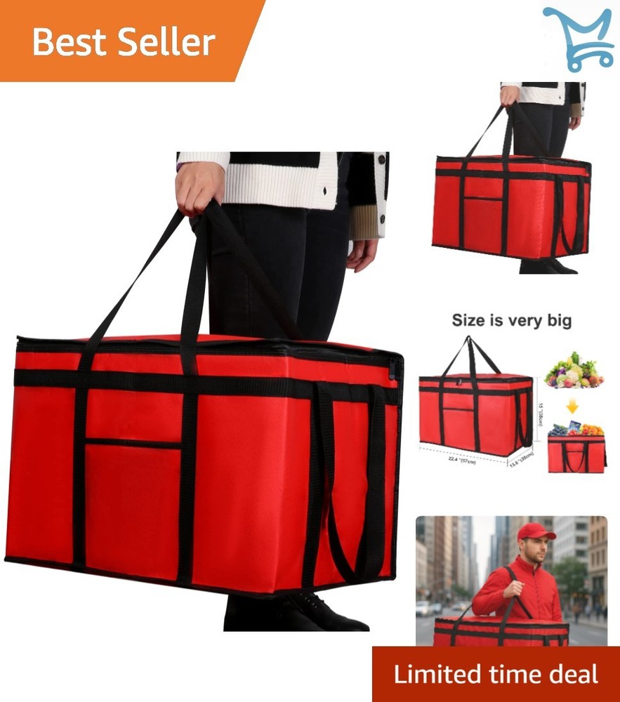 Insulated Food Delivery Bag Cooler Large Red Holds 45 Bottles Reusable Durable