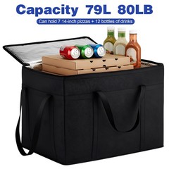 Insulated Food Delivery Bag 3 Pack XXXL Large Hard Bottom Thermal Cooler Black