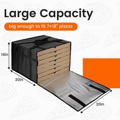 Bodaon Pizza Bags for Delivery, 20″ x x 14″ x x 14″H, Black