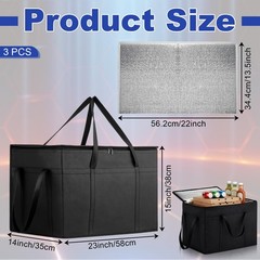 Exclaith 3 Pack Large Insulated Food Delivery Bag with hard bottom XXXL Large…