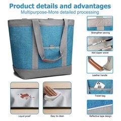 Awordo Insulated Cooler Bag, Reusable Grocery Tote Bags for One Size, Blue