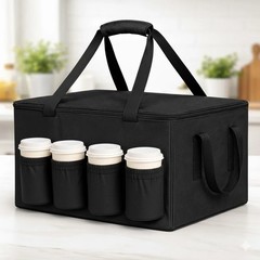Insulated Food Delivery Bag with Cup Holders, XXL Food Carrier Bag for Drivers