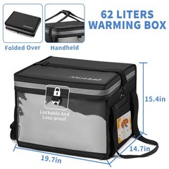 Insulated Food Delivery Bag for E-bikes/Scooters/Motorcycles, 62L, Black