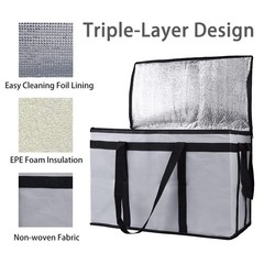 4-Pack 3XL Insulated Food Delivery Bag 23x15x14 Hard Bottom Thermal Hot Cold