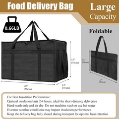 Stylish Black XXXL Pizza Delivery Bag — Insulated & Water Resistant, 23″L x 15″H