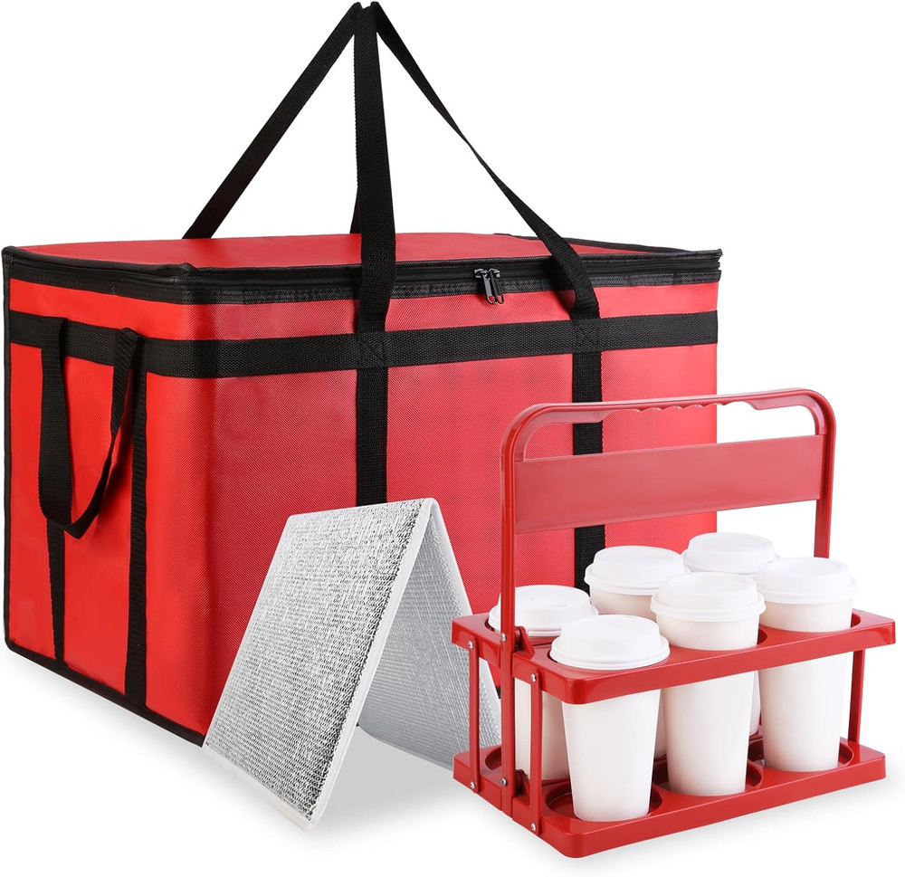 Cooler Insulated Food Delivery Bag & Drink Carrier w/ Hard Bottom Xxx-Large Red