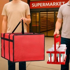 Bodaon Insulated Bag-Pizza Bags 20″ x x 14″, Red Bag with Drink Carrier