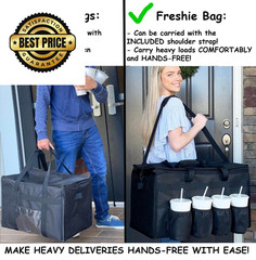 FRESHIE Insulated Food Delivery Bag with Cup Holders/Drink Carriers 1, Black