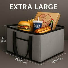 XXXL Insulated Catering Bag 22x14x13 — Heat Retaining Food Delivery Cooler, Gray