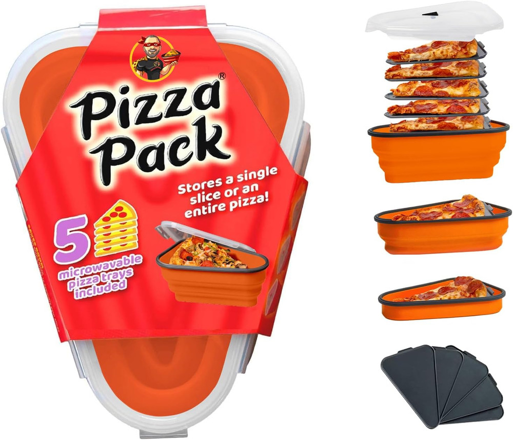 Perfect Reusable Pizza Storage Container w/ 5 Microwavable Serving Trays-Bpa-Fre