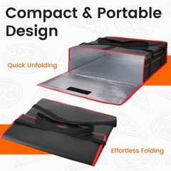Bodaon Pizza Bags for Delivery, 20″ x x 6″ x x 6″H, Black/Red