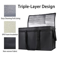 3X-Large Thermal Insulated Food Delivery Bag — Hard Bottom Catering Cooler for H