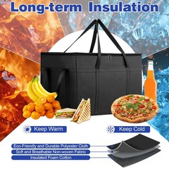 Exclaith 3 Pack Large Insulated Food Delivery Bag with hard bottom XXXL Large…
