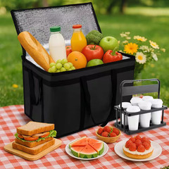 Extra Large Insulated Food Delivery Bag with Cup Holder, Heavy-Duty Thermal Foil