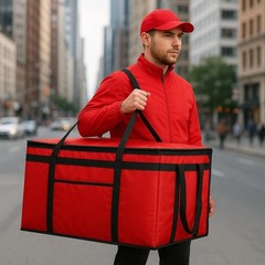 Durable Red and Black Insulated Delivery Bag — 60lbs Capacity for Catering Needs
