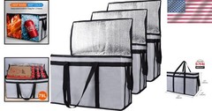 Grey Insulated Food Delivery Bags — 3 Count, Perfect for Catering & Transport