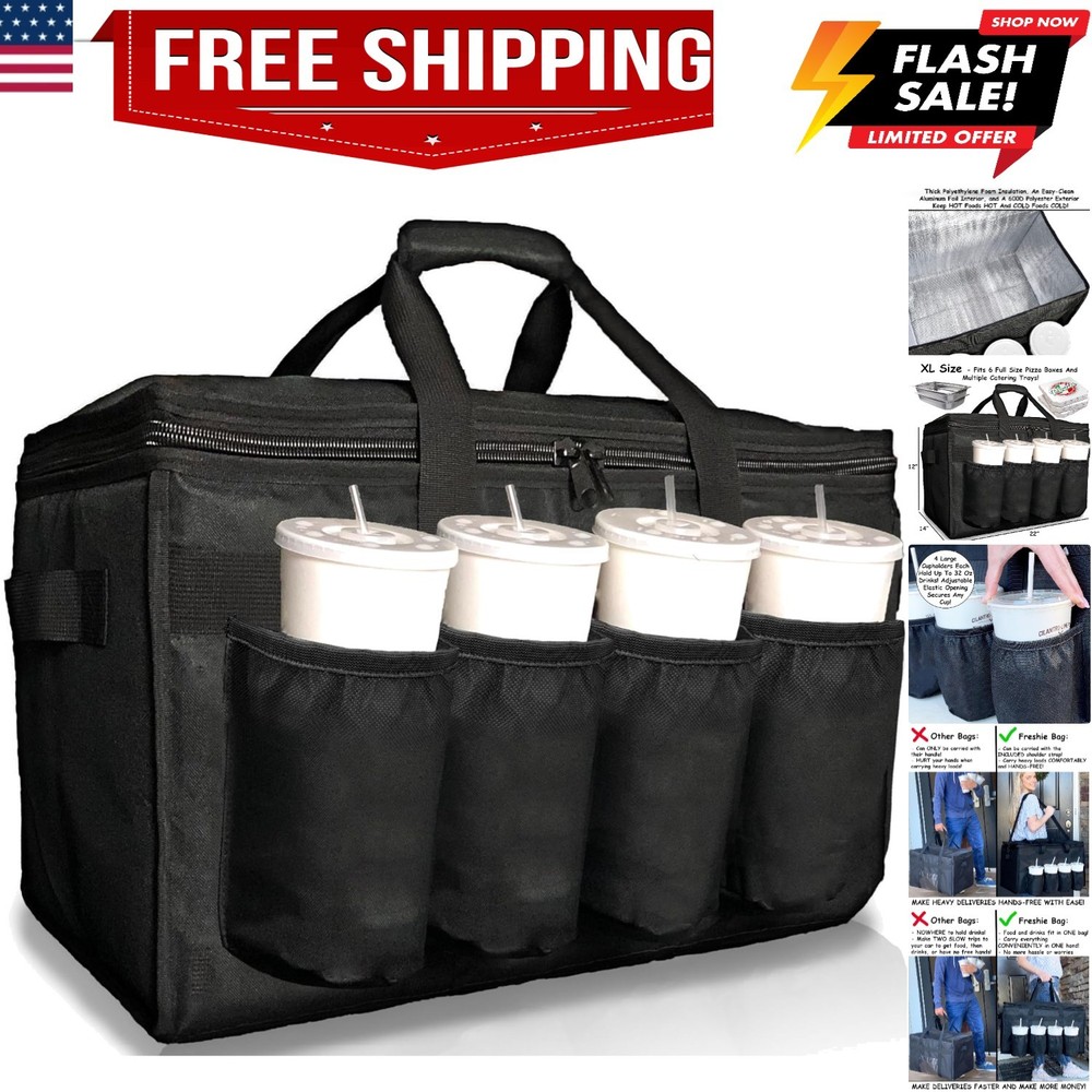 Insulated Food Delivery Bag with Cup Holders/Drink Carriers , for Doordash, U…