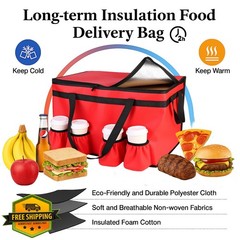 Bodaon Insulated Food Delivery Bag XXXL Pizza Cooler Bag 4 Cup Holders