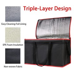 Practical Black-Red Insulated Delivery Bag — XXX-Large Capacity & Strong Zipper