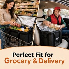 Black Insulated Food Bag with Zipper — Soft-Sided Cooler for Grocery & Catering