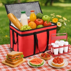 Cooler Insulated Food Delivery Bag & Drink Carrier w/ Hard Bottom Xxx-Large Red