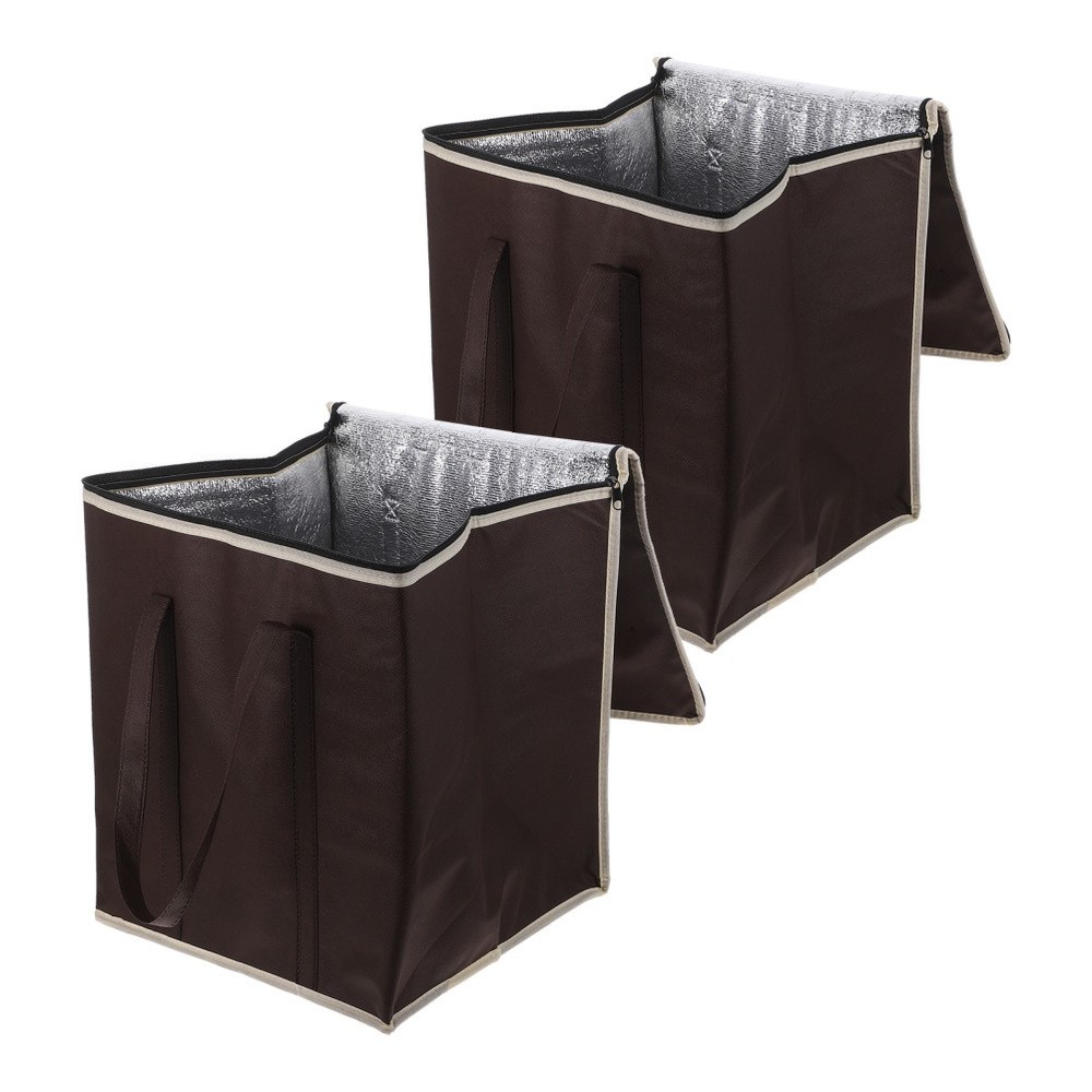 2Pcs Thermal Food Carrier Bags Reusable Insulated Lunch Bag Coffee Color