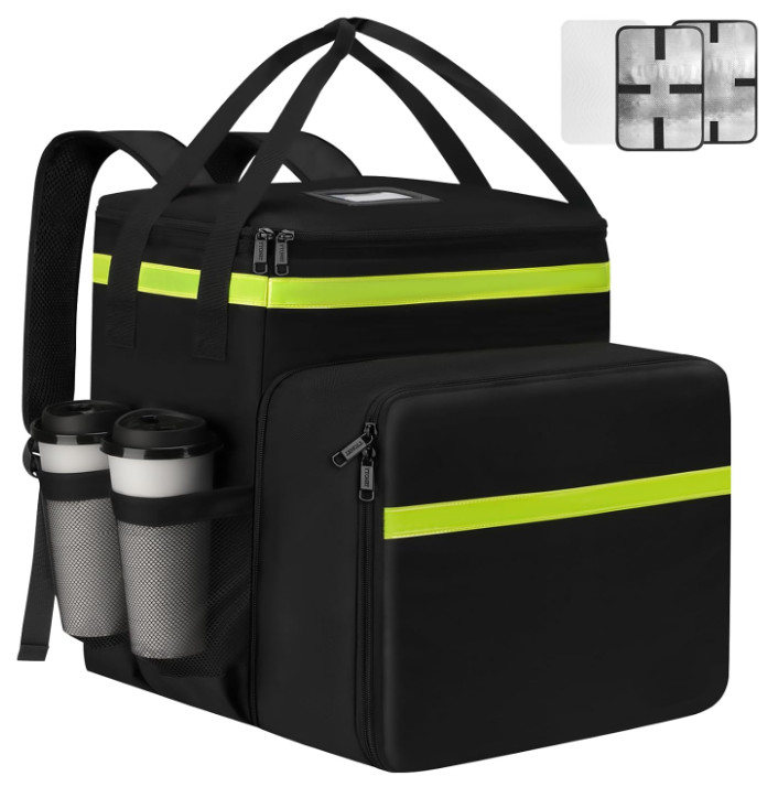 Mochila Delivery XXL Térmica Expandible 7 Portavasos Pizza Bike Negro, Nuevo
