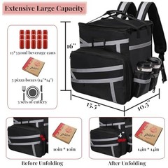 Expandable Insulated Food Delivery Backpack, Waterproof Catering Bag with 4 Cup
