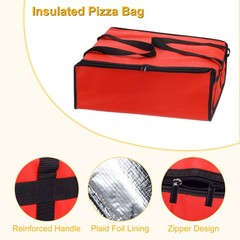 Insulated Pizza Bag, 1Pcs 20x20x6 Inches — Non-woven Fabrics Grocery Bag (Red)