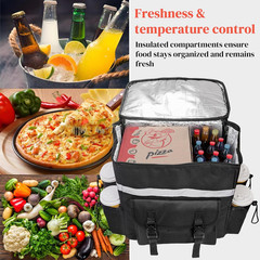 Insulated Food Delivery Backpack Thermal Pizza Bag with 4 Cup Holders