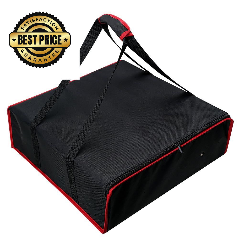 TOGETRUE Pizza Delivery Bag — Insulated 20W x 20D x 6H, Black-red Edge
