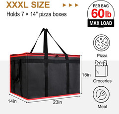 2PK XXXL Insulated Food Delivery Bag — Reusable Thermal Cooler Grocery Bags for