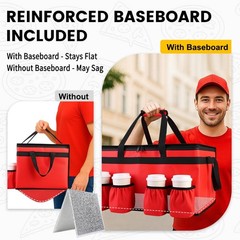 CIVJET Insulated Food Delivery Bag with 4 Cup Holder and Bottom XXL（60L）, Red