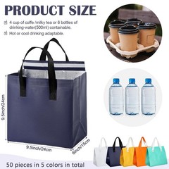 FoldTier 50 Pcs Insulated Take Away Bags Bulk 9.45×9.45×5.91Inch, Colorful