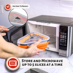 Perfect Reusable Pizza Storage Container w/ 5 Microwavable Serving Trays-Bpa-Fre