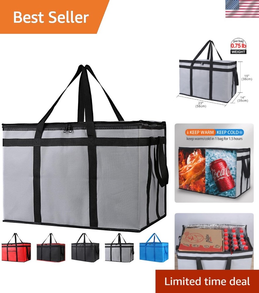 79L Insulated Food Delivery Tote Bag — Durable, Grey, with Transparent Pocket