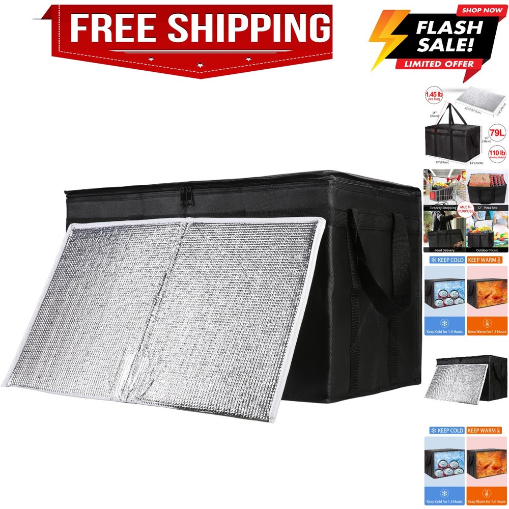 1-Pack Insulated Food Delivery Bag with Hard Bottom, XXX-Large Commercial Foo…