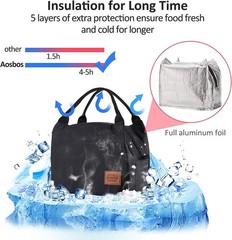 Aosbos Insulated Lunch Bag for Women Men, 8.5L Leakproof Medium, A. Black