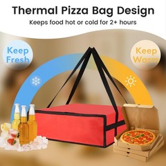 Bodaon Insulated Pizza Delivery Bag, 20″ x x 6″ x 20“ x 6″, Red