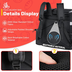 Food Delivery Backpack, Insulated Delivery Bags for Delivery Bike, Large Pizza D