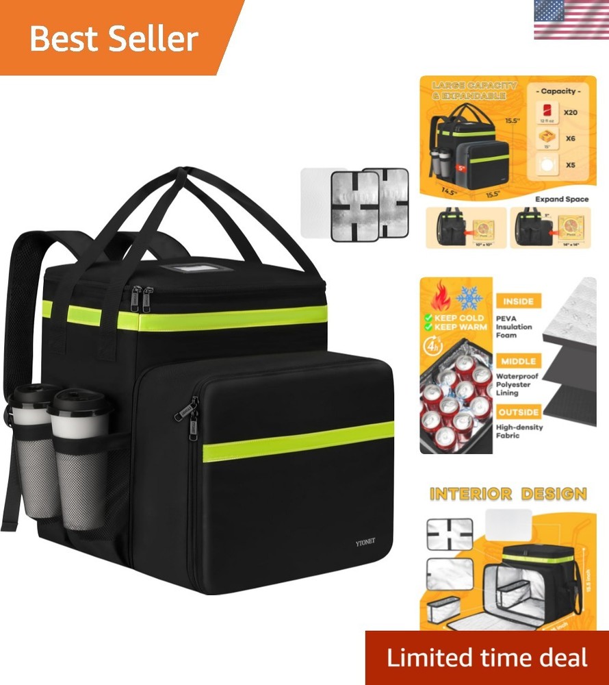 Food Delivery Backpack with 7 Cup Holders, Extra Large Insulated Delivery Bag…