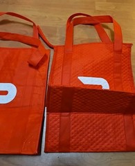 Set of 2 Doordash Insulated Food Bag Delivery Takeout Red Zip Up Top 15x13x9.5”