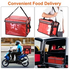 62L Insulated Grocery Bag with Divider Catering Thermal Food Bag Red