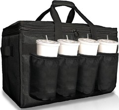 FRESHIE Insulated Food Delivery Bag with Cup Holders/Drink Carriers 1, Black