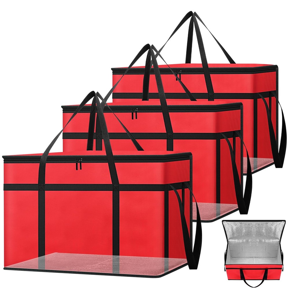 3 Pack XXXL Insulated Food Delivery Bags with Removable Hard Bottom 65lb Load…