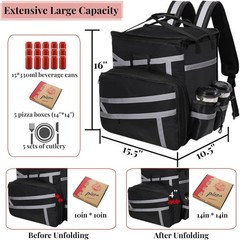 Food Delivery Backpack, Expandable Insulated Pizza Bag with 4 Cup Holders, La…