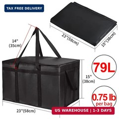 Insulated Food Delivery Bag, XXXL Insulated Reusable Grocery Cooler/Hot Bags, To
